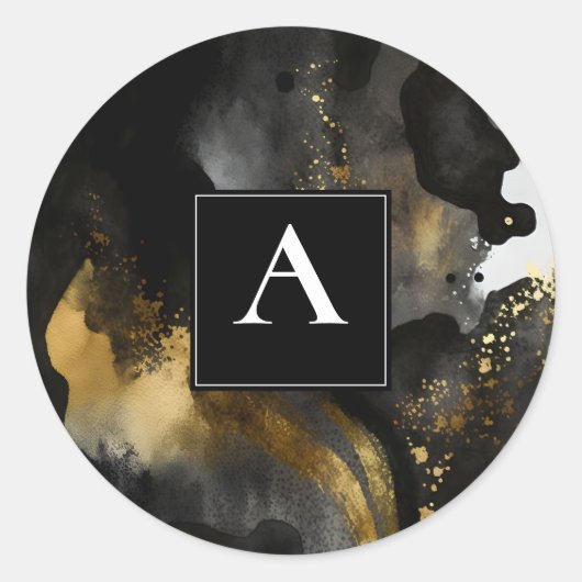 Primordiale Sweep | Zwart Goud Abstract Design Ronde Sticker (Voorkant)