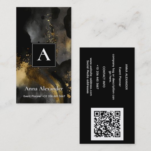 Primordiale Veeg | Zwarte Goud Abstract Design Visitekaartje (Voorkant / Achterkant)