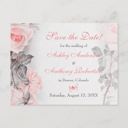 Primose Roze Rose Bruiloft Save the Date Aankondigingskaart (Voorkant)
