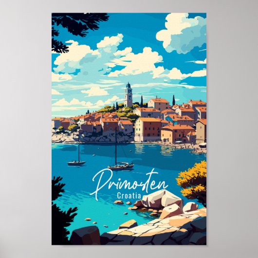 Primosten Kroatië vintage reisillustratie Poster (Voorkant)