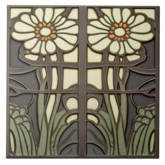 Primrose Art Deco Bloemen Wanddecoratie Art Nouvea Tegeltje (Voorkant)