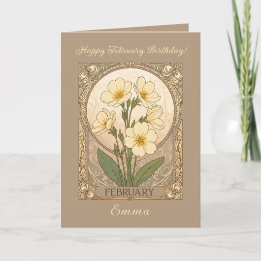 Primrose Birthday Flowers February Art Nouveau Sty Kaart (Voorkant)