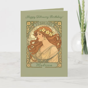 Primrose Bloemen Art Nouveau Stijl Februari Verjaa Kaart