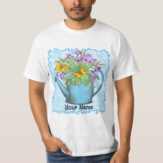 Primrose bloemen Watercan T-shirt (Voorkant)
