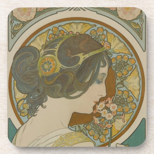 Primrose door Alphonse Mucha Bier Onderzetter (Voorkant)