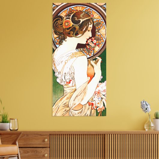 Primrose door Alphonse Mucha Canvas Afdruk (Insitu (Woonkamer))