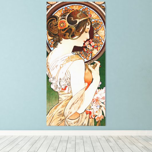 Primrose door Alphonse Mucha Canvas Afdruk (Insitu (Houten vloer))