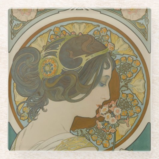 Primrose door Alphonse Mucha Glazen Onderzetter (Voorkant)