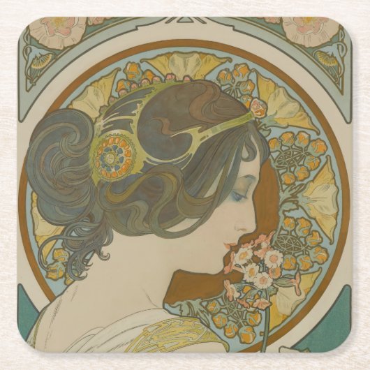 Primrose door Alphonse Mucha Kartonnen Onderzetters (Voorkant)
