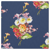 Primrose  Elegant Navy Floral Pattern Retro Stof (Close Up)