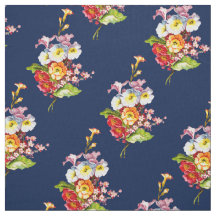 Primrose  Elegant Navy Floral Pattern Retro