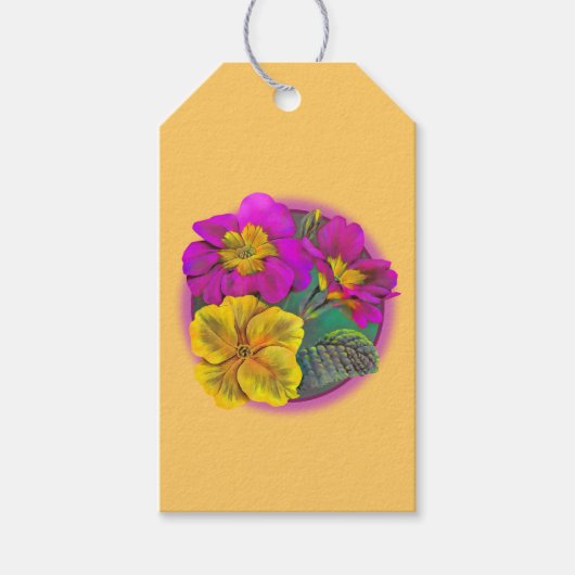 Primrose fijn kunstschilderij roze geel cadeau lab cadeaulabel (Voorkant)