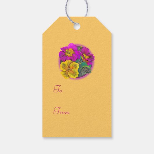 Primrose fijn kunstschilderij roze geel cadeau lab cadeaulabel (Achterkant)