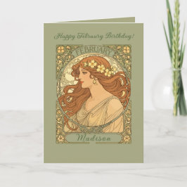 Primrose Flowers Art Nouveau Style February Birthd Kaart