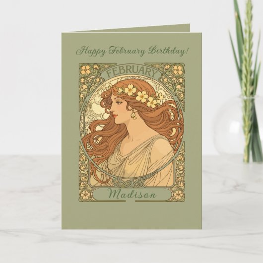 Primrose Flowers Art Nouveau Style February Birthd Kaart (Voorkant)