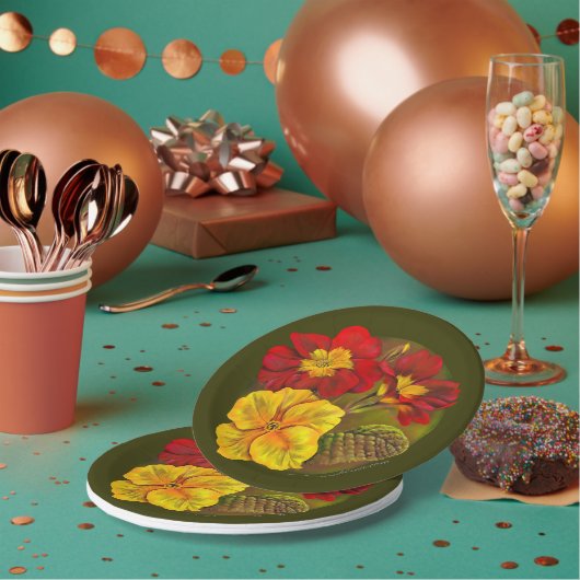 Primrose Geel rood fijn kunstschilderij Papieren Bordje (Multi)