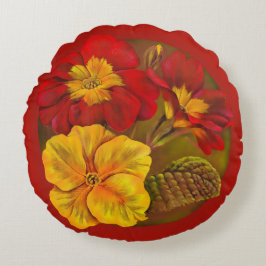 Primrose rode gele groene stulg rond kussen