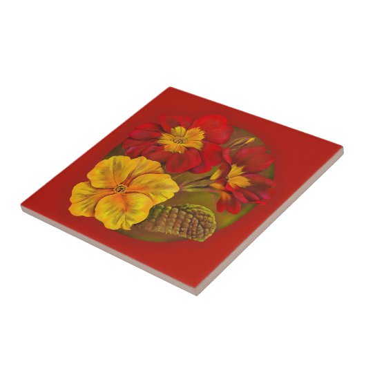 Primrose rood en geel fijn geverfd tegel tegeltje (Zijkant)