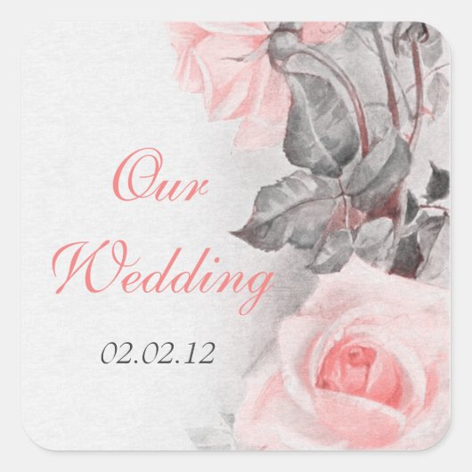 Primrose Roze Roze Bruiloft Envelope Seal Vierkante Sticker (Voorkant)