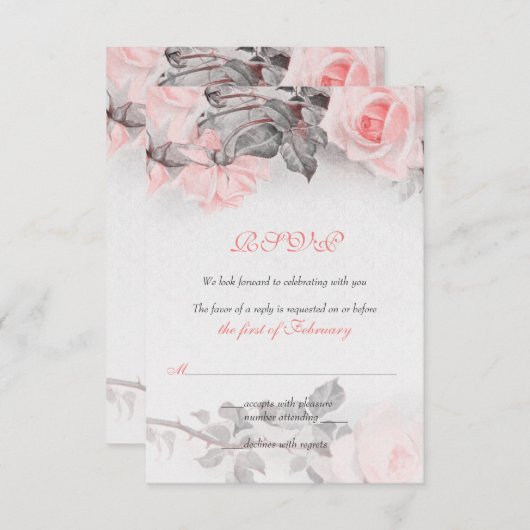  Primrose Roze Rozen Bruiloft RSVP Kaart (Voorkant / Achterkant)