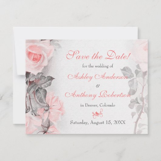 primrose roze rozen bruiloft sparen Datum Save The Date (Voorkant)