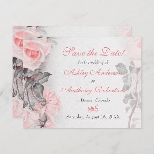 primrose roze rozen bruiloft sparen Datum Save The Date (Voorkant / Achterkant)