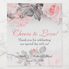  Primrose Roze Rozen Bruiloft Wijn Etiket