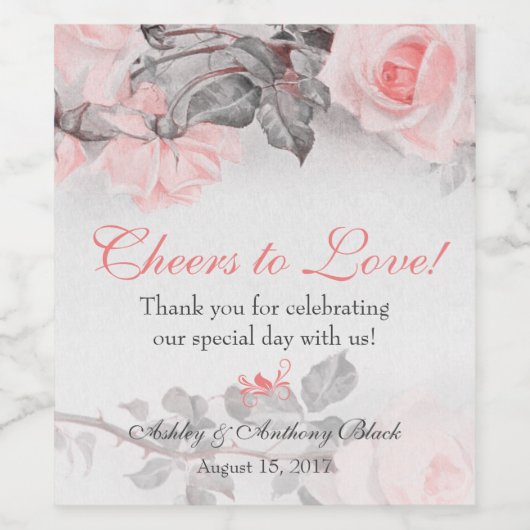  Primrose Roze Rozen Bruiloft Wijn Etiket (Enkel label)