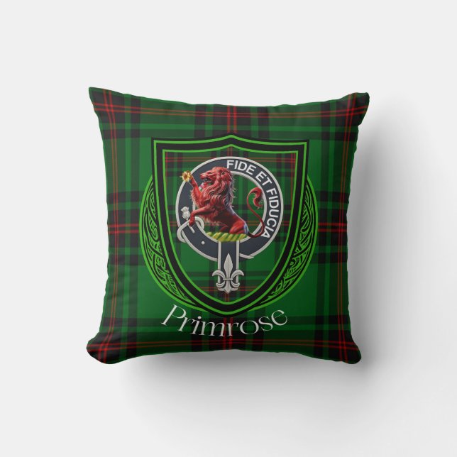 Primrose Schotse Clan Tartan & Crest Kussen (Voorkant)