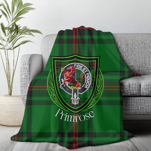 Primrose Scottish Clan Tartan Crest Fleece Deken