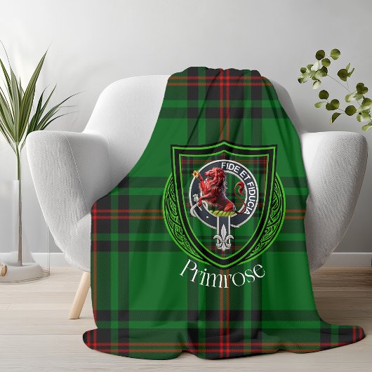 Primrose Scottish Clan Tartan Crest Fleece Deken