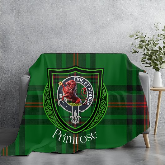 Primrose Scottish Clan Tartan Crest Fleece Deken
