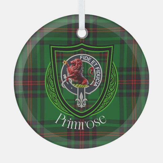 Primrose Scottish Clan Tartan & Crest Glas Ornament (Voorkant)