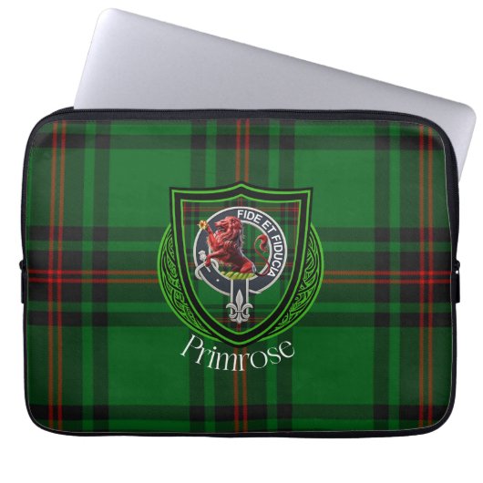 Primrose Scottish Clan Tartan & Crest Laptop Sleeve (Voorkant)