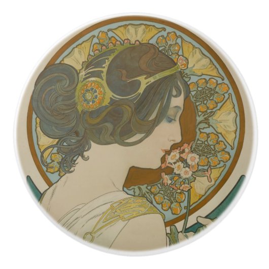 Primrose van Alphonse Mucha (1899) Keramische Knop (Voorkant)