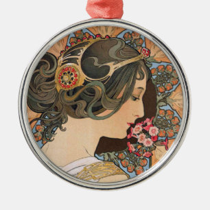 Primrose van Alphonse Mucha -  Art Nouveau Metalen Ornament