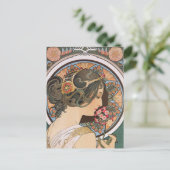 Primrose van Mucha -  Floral Art Nouveau Briefkaart (Staand voorkant)