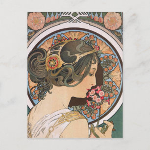 Primrose van Mucha -  Floral Art Nouveau Briefkaart