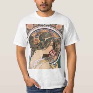 Primrose van Mucha -  Floral Art Nouveau T-shirt