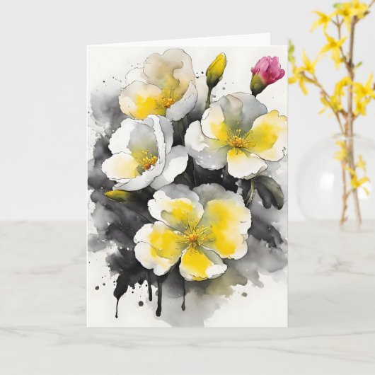 Primrose - Watercolor flowers Kaart (Gele Bloem)