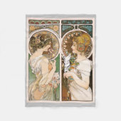 Primroses and Feather, Mucha Fleece Deken (Voorkant)