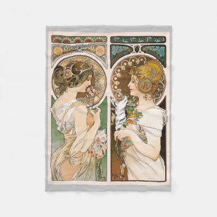 Primroses and Feather, Mucha Fleece Deken