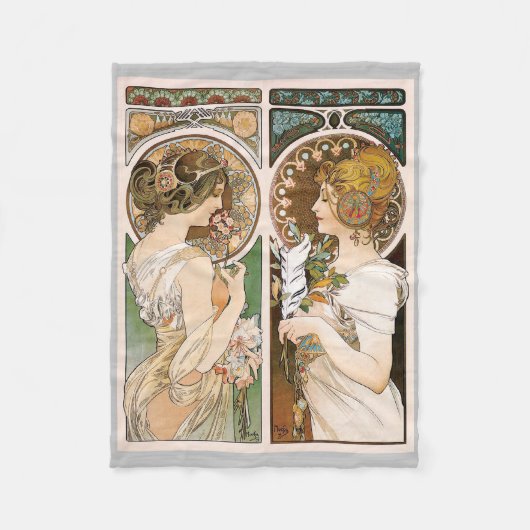 Primroses and Feather, Mucha Fleece Deken (Voorkant)