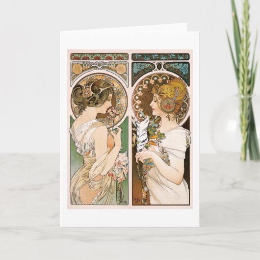 Primroses and Feather, Mucha Kaart (Voorkant)