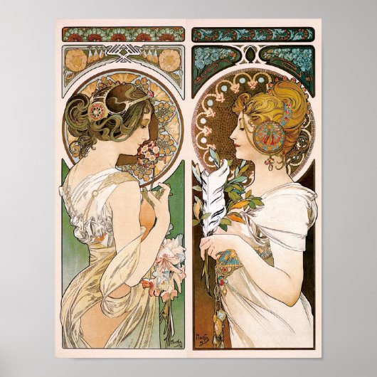 Primroses and Feather, Mucha Poster (Voorkant)