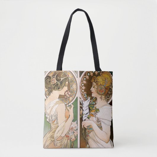 Primroses and Feather, Mucha Tote Bag (Voorkant)