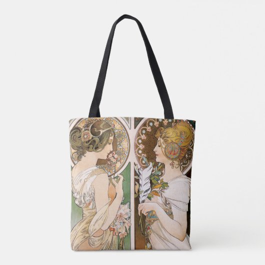 Primroses and Feather, Mucha Tote Bag (Achterkant)