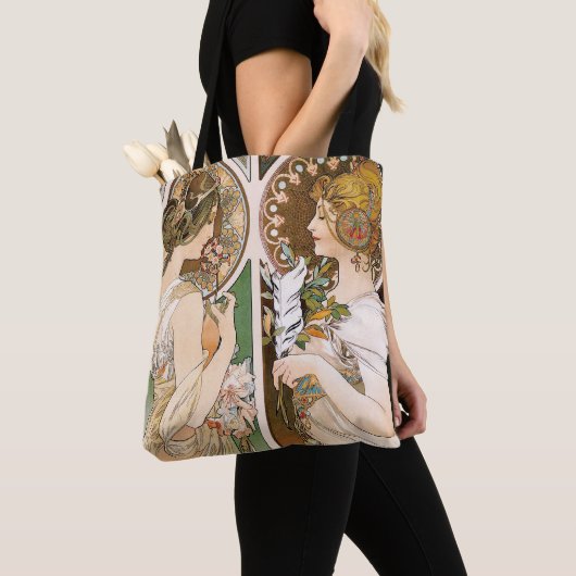 Primroses and Feather, Mucha Tote Bag (Dichtbij)