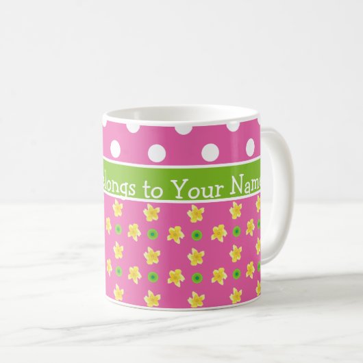 Primroses Coffee Mok: Personaliseren: roze poladot Koffiemok (Voorkant rechts)