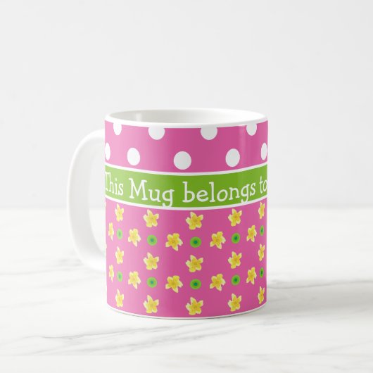 Primroses Coffee Mok: Personaliseren: roze poladot Koffiemok (Voorkant links)